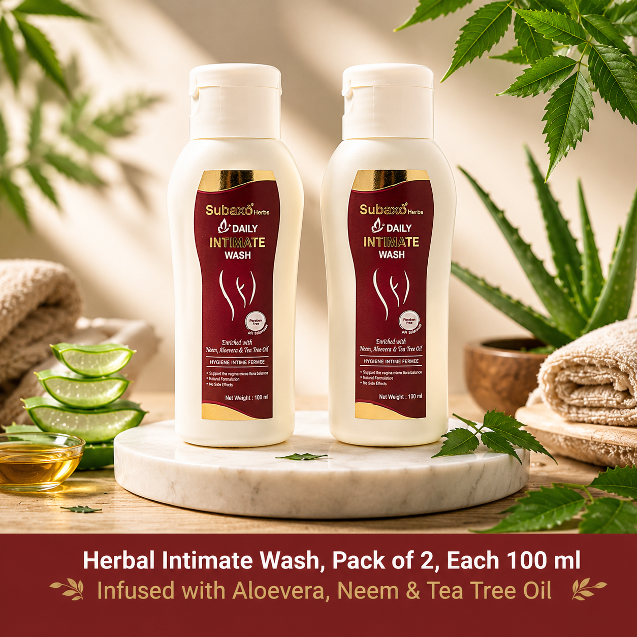 SUBAXO Herbs Women's Daily Intimate Wash - pH Balance & Hygiene (100ml, Pack of 2)