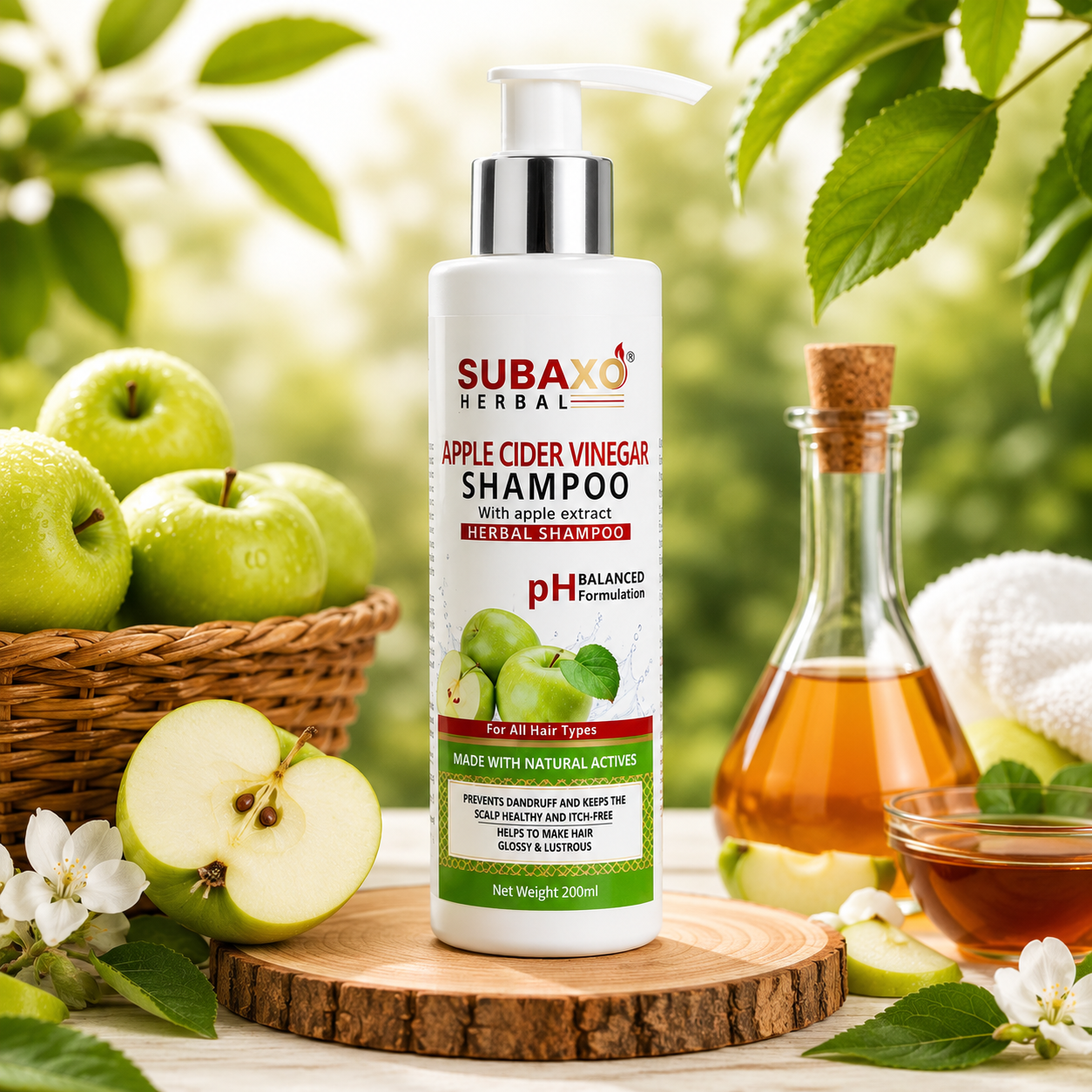 Subaxo Apple Cider Vinegar Shampoo Anti-Dandruff & Glossy Hair Herbal Formula (200ml