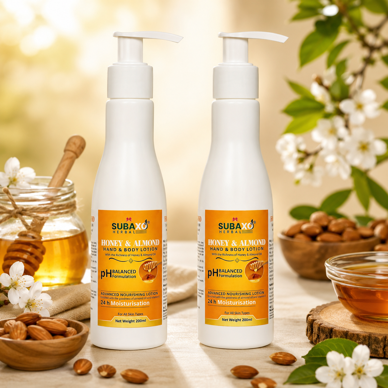SUBAXO Honey & Almond Herbal Hand & Body Lotion Duo (2x200ml,Pack Of 2)