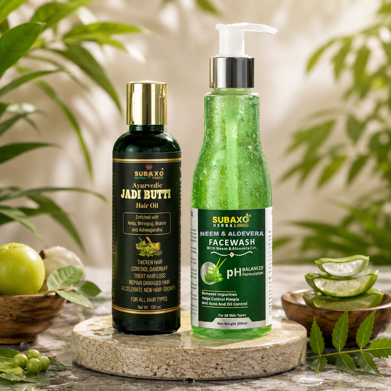 SUBAXO Herbal Hair Repair Shampoo , Anti hair Fall Shampoo(120 ml) and Neem AloeVera Face Wash, Neem Face wash, Anti Acne facewash (200ml) Combo