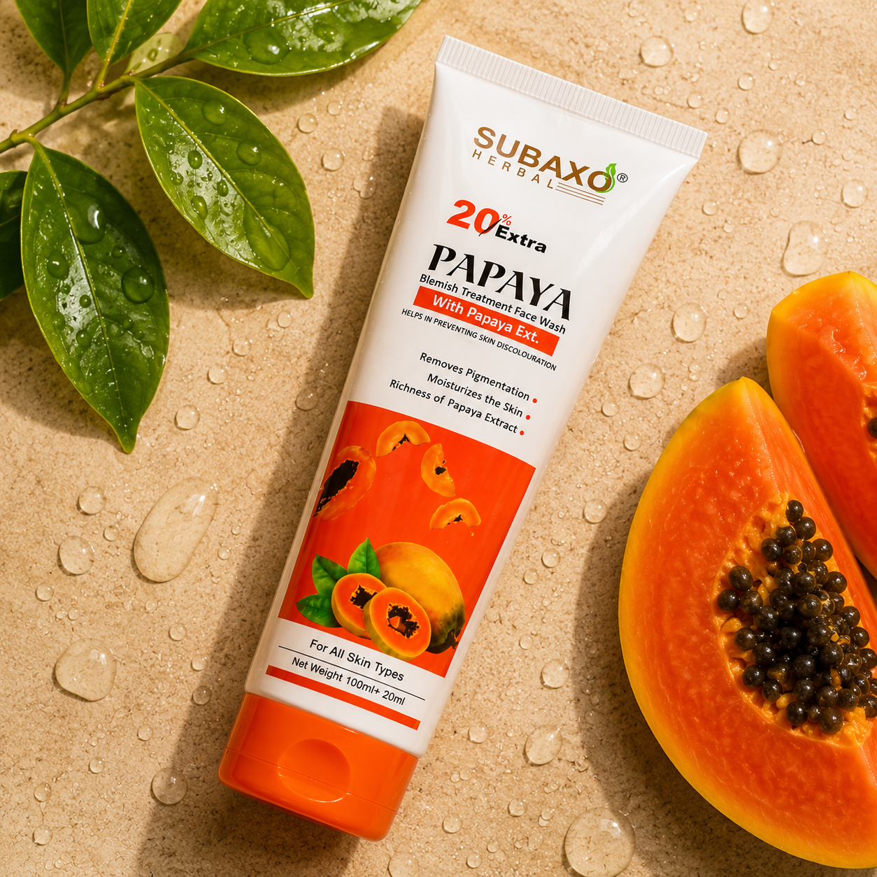 SUBAXO Papaya Herbal Face Wash| Remove Pigmentation & Moisturizes (120ml x 2, Pack of 2)