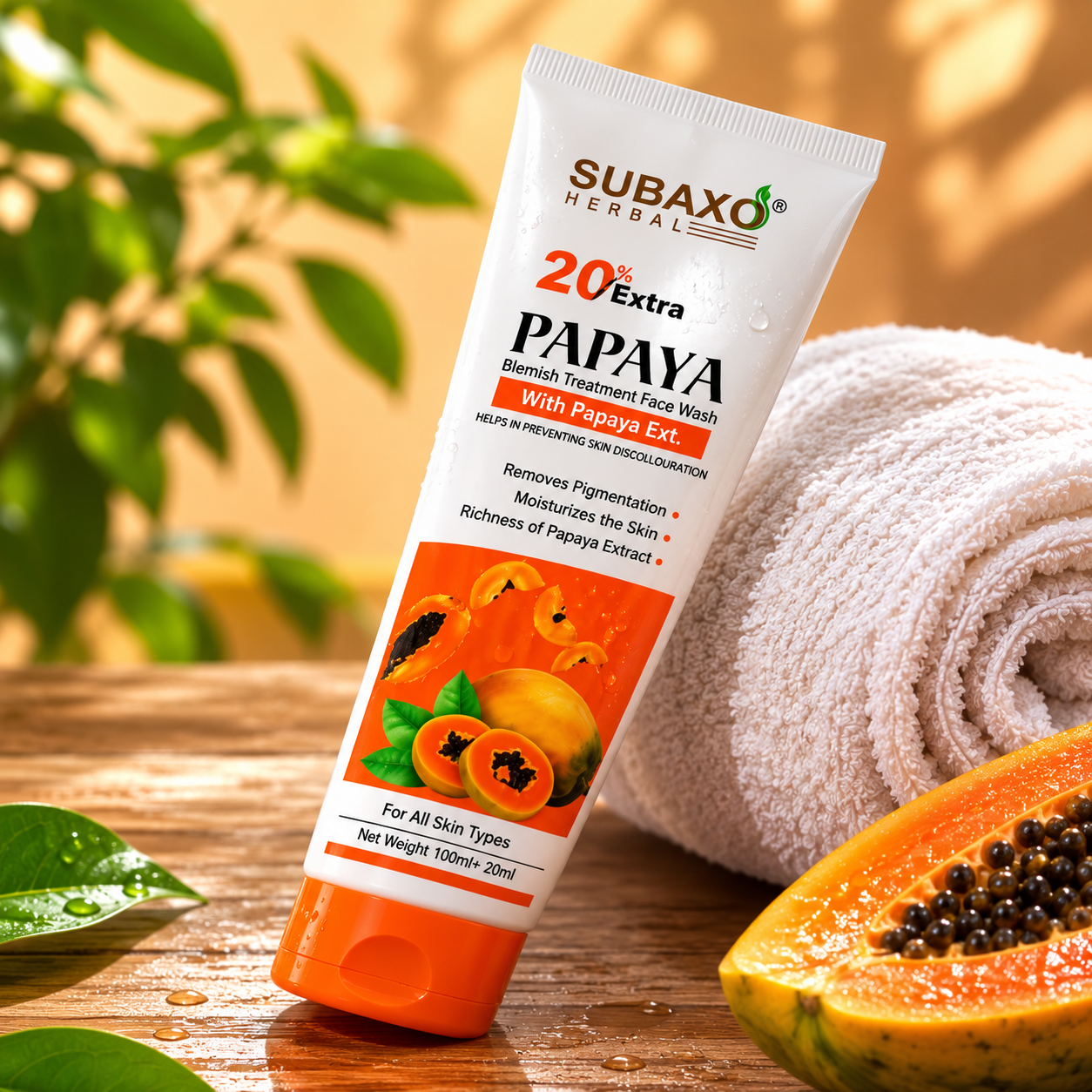SUBAXO Papaya Herbal Face Wash| Remove Pigmentation & Moisturizes (120ml x 2, Pack of 2)