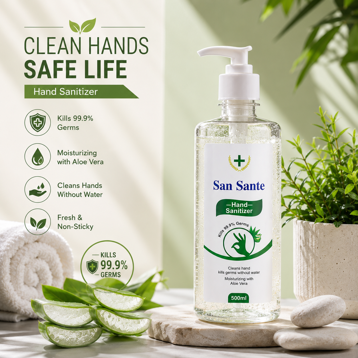 San Sante Hand Sanitizer - 50 ml , 500 ml Pack of 2