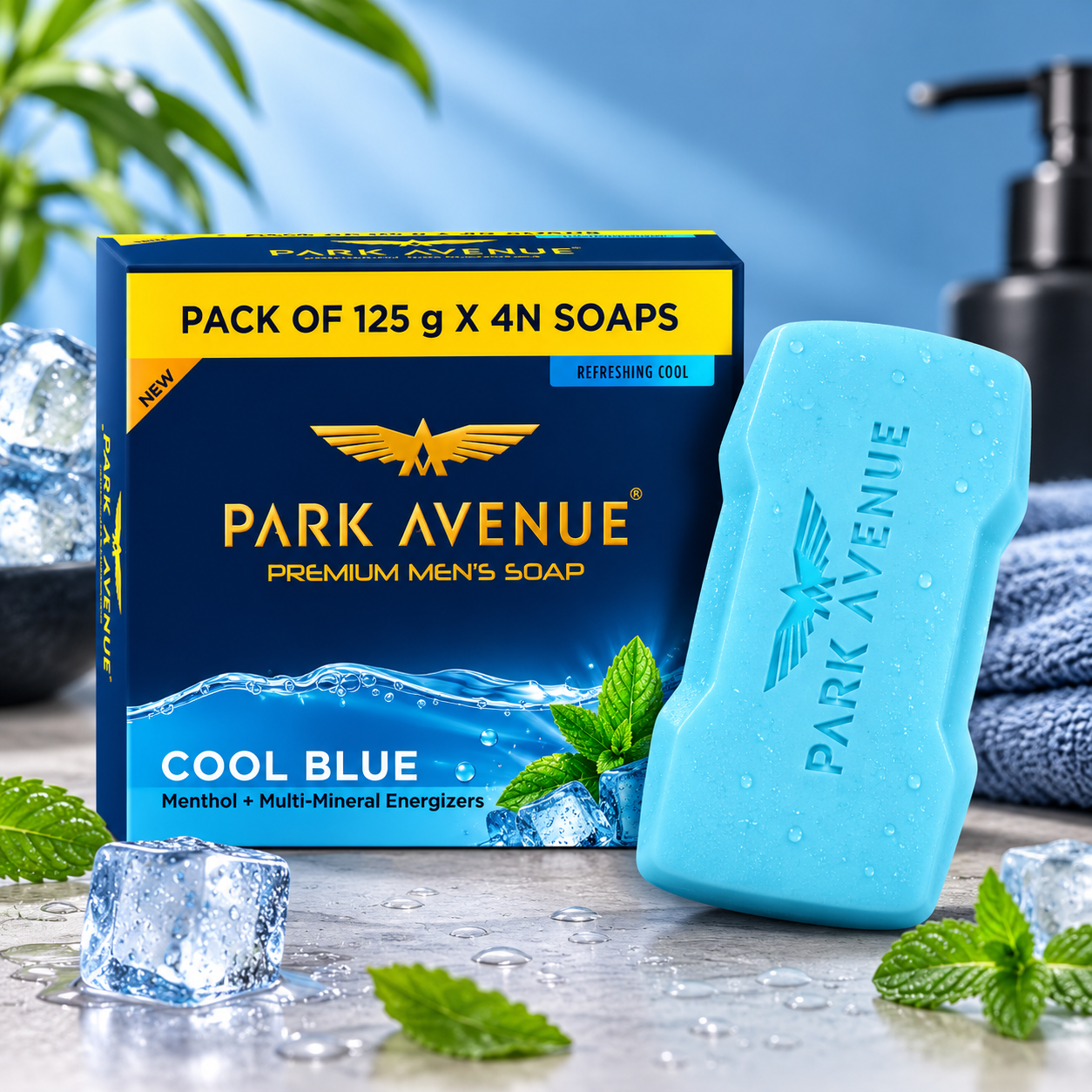 Park Avenue Bathing Soap, Cool Blue, 125g Carton pack of 4