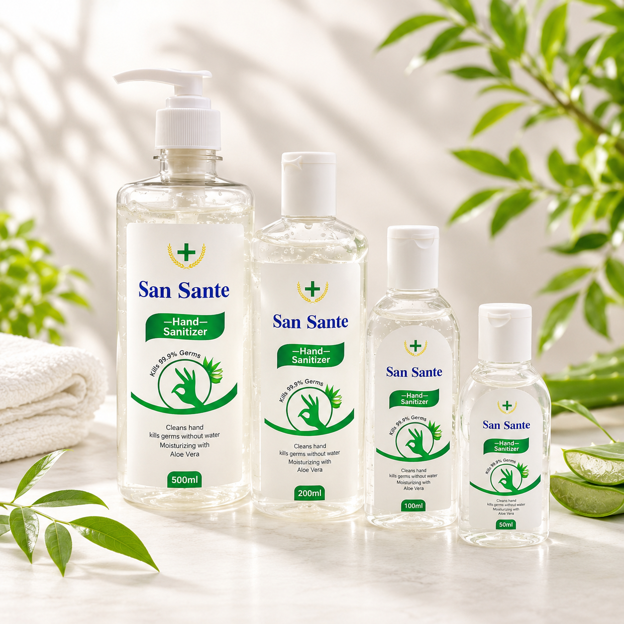 San Sante Hand Sanitizer - 50 ml, 100ml, 200 ml ,500 ml Pack of 4