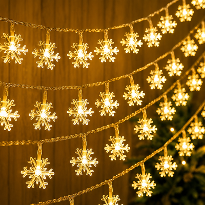 Festive Snowflake String Lights for Home & Garden (14 Lights)