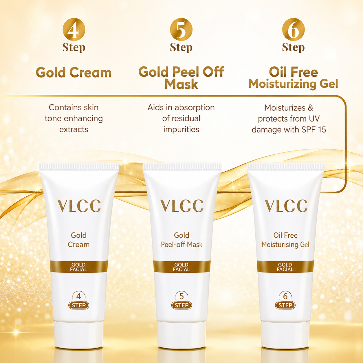 VLCC Gold Facial Kit. Bright & glowing skin - Parlour Glow (6 x 1.67 g)