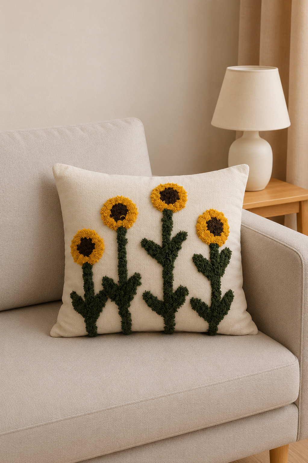 Tufted Cotton Cushion Cover 16x16 Inches Set Of 2 – White | Soft Decorative Sofa Pillow Cover with Hidden Zipper