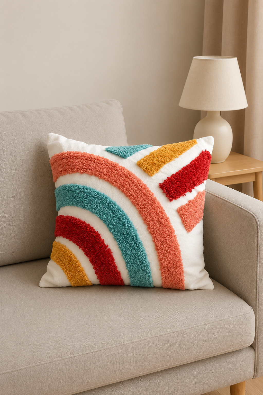 Tufted Cotton Cushion Cover 16x16 Inches Set Of 2 – Multicolor | Soft Decorative Sofa Pillow Cover with Hidden Zipper
