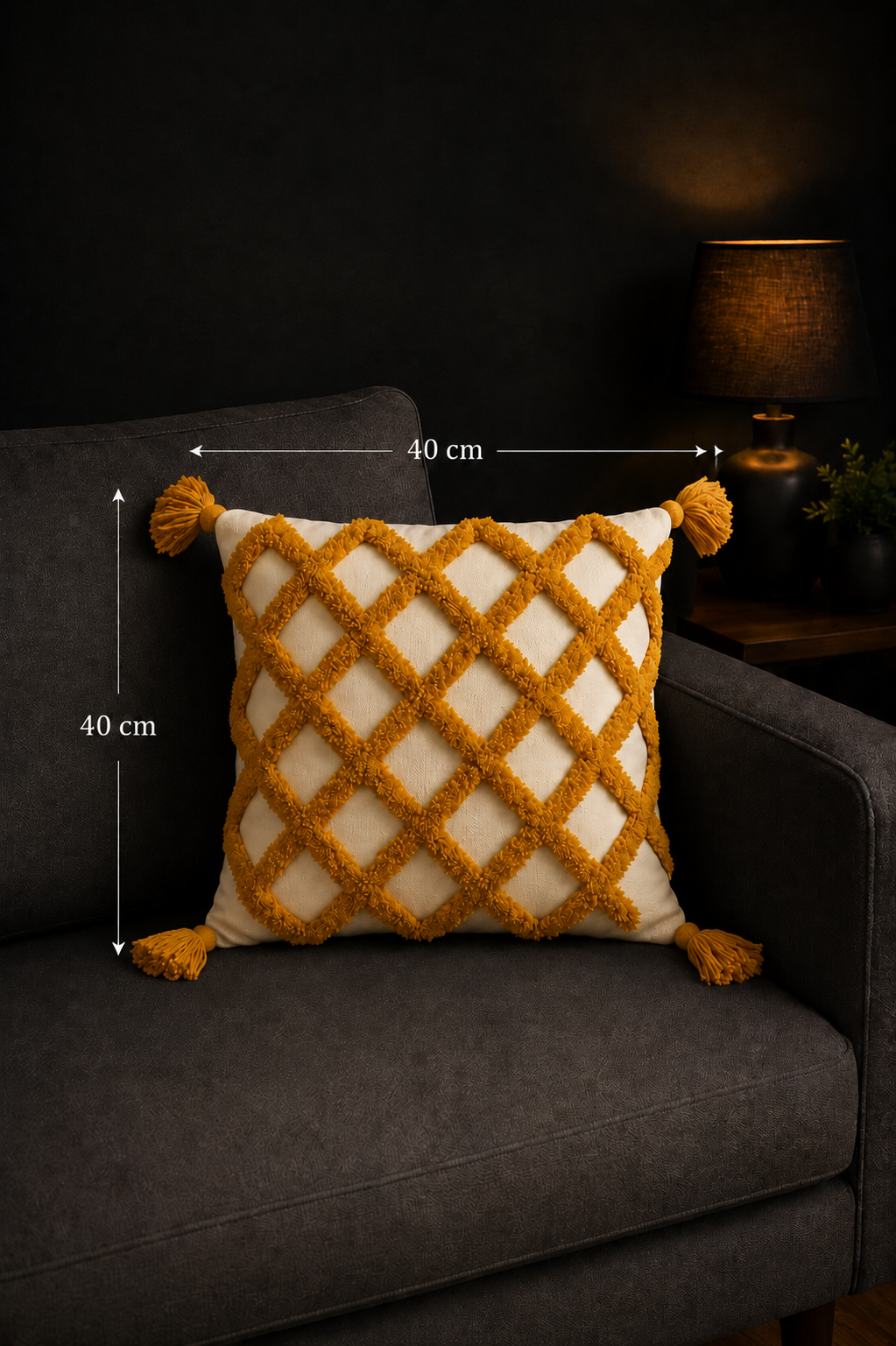 Tufted Cotton Cushion Cover 16x16 Inches Set Of 2 – Yellow | Soft Decorative Sofa Pillow Cover with Hidden Zipper