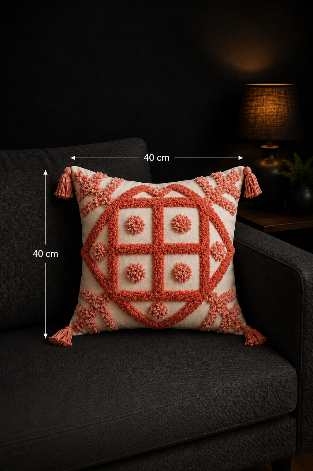 Tufted Cotton Cushion Cover 16x16 Inches Set Of 2 – Pink | Soft Decorative Sofa Pillow Cover with Hidden Zipper