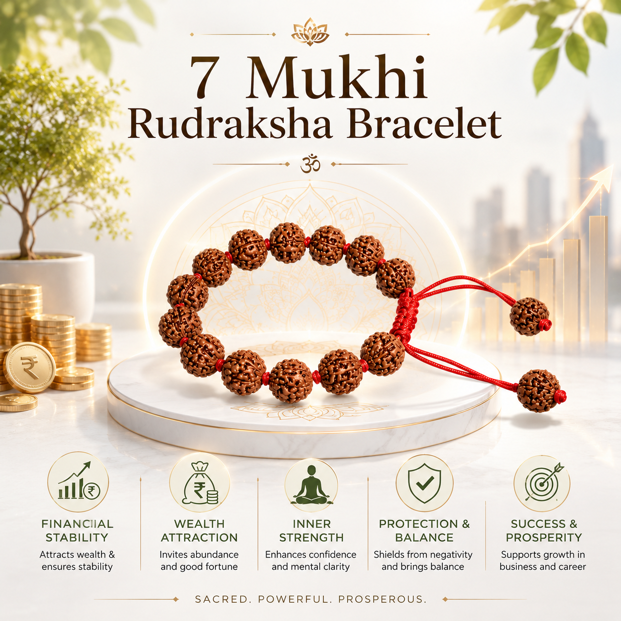 Sacred 7 Mukhi Rudraksha Beaded Bracelet for Financial Stability