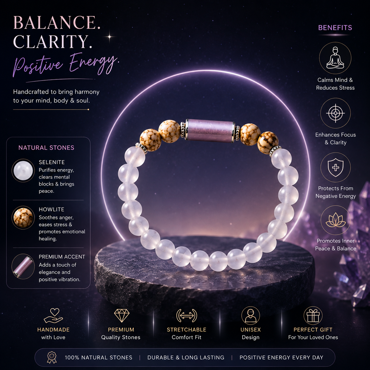 Libra Rashi Bracelet (Tula Rashi-తులా రాశి)– Semi Precious Gemstone Beaded Bracelet for Energy, Strength & Positivity