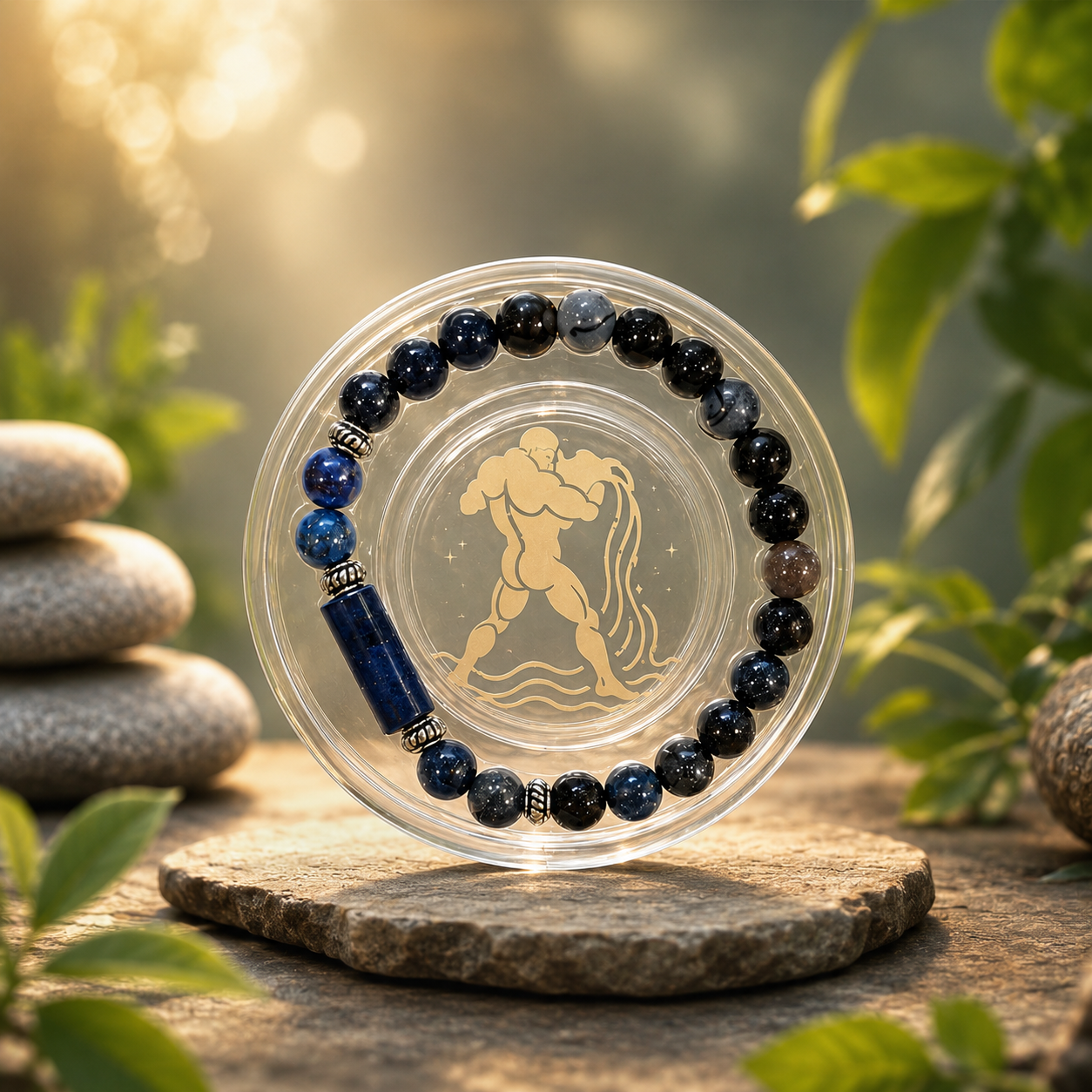 Aquarius Rashi Bracelet (Kumbh Rashi-కుంభ రాశి)– Semi Precious Gemstone Beaded Bracelet for Energy, Strength & Positivity