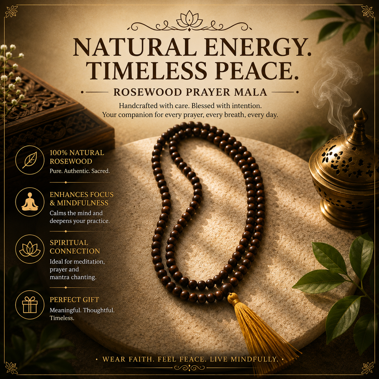 Tiger Eye Stone Mala – Natural Golden Brown Beaded Necklace for Protection, Confidence & Spiritual Balance