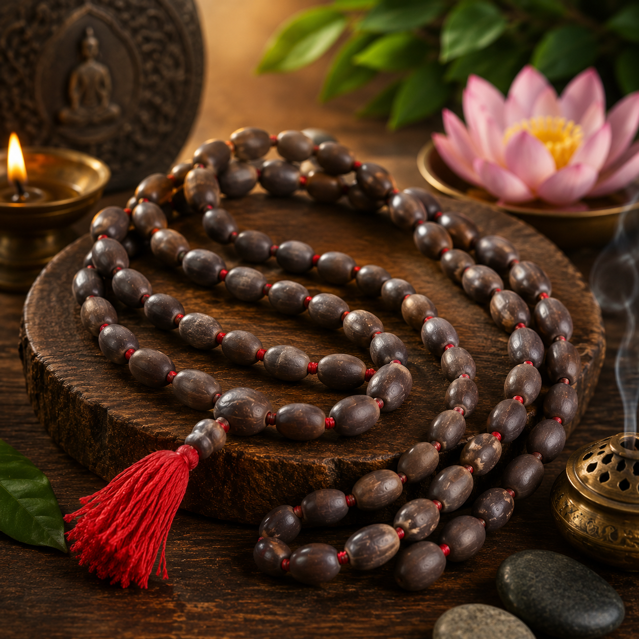 Kamal Gatta Mala – Natural Lotus Seed Beads Necklace for Spiritual Prayer & Meditation