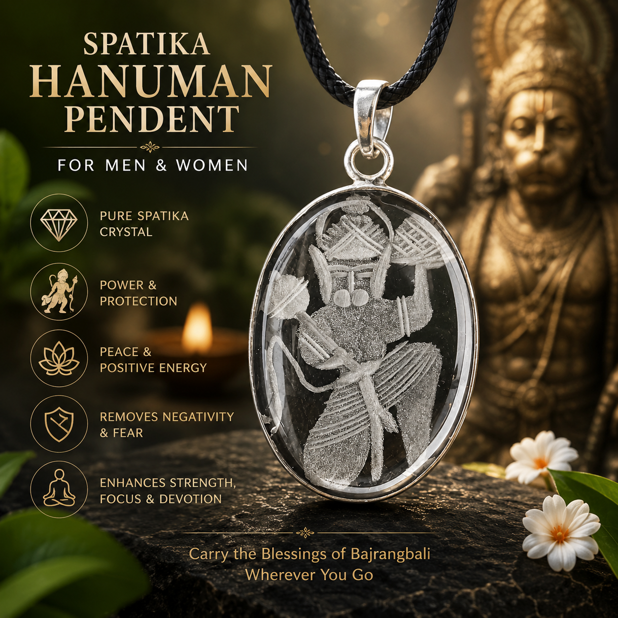 Spatika Hanuman Pendent for Men & Women