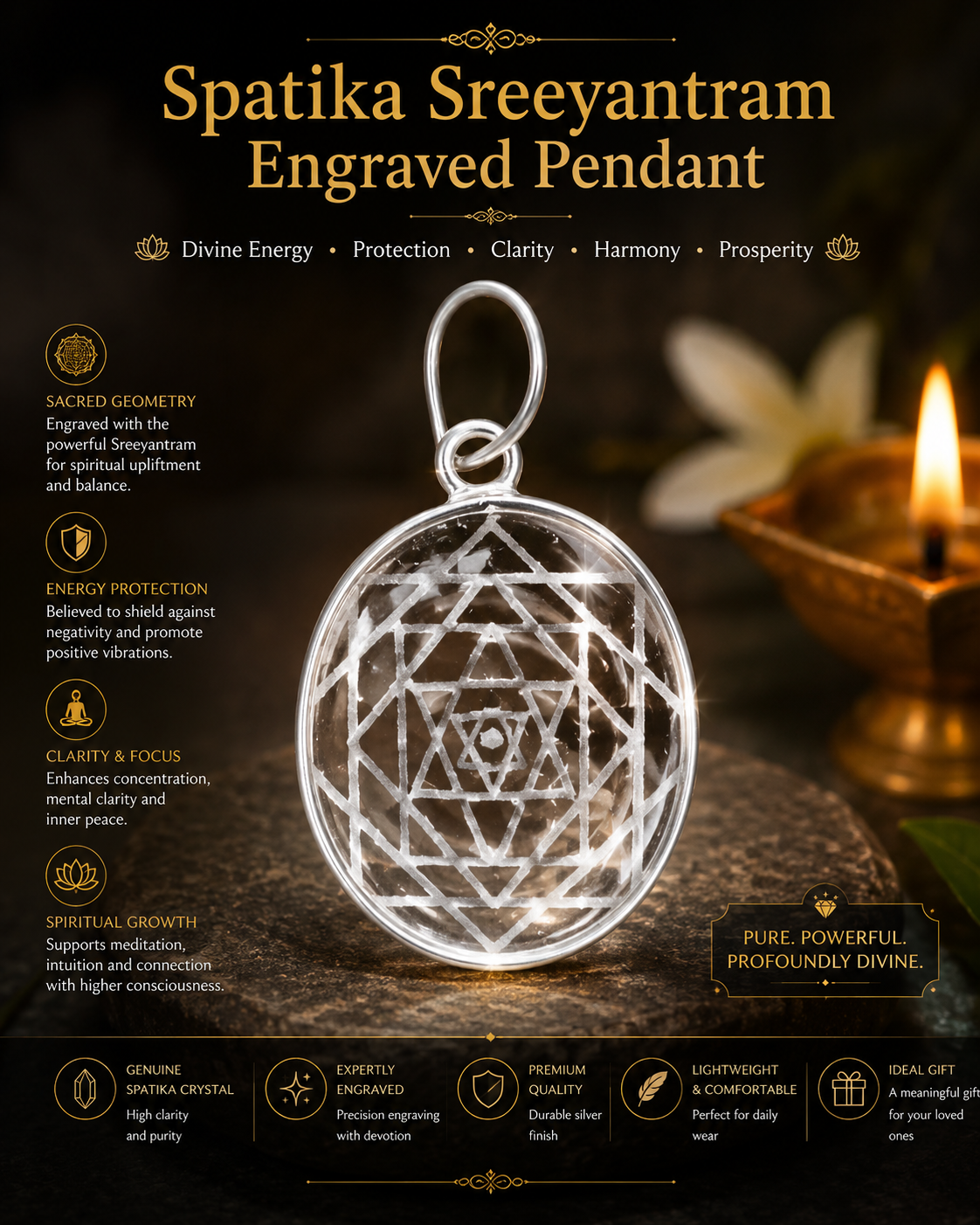 Spatika Sreeyantram Engraved Pendant