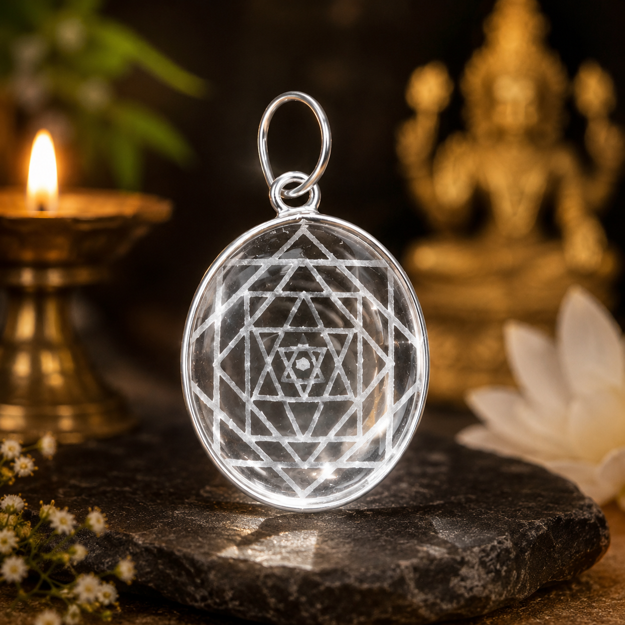 Spatika Sreeyantram Engraved Pendant
