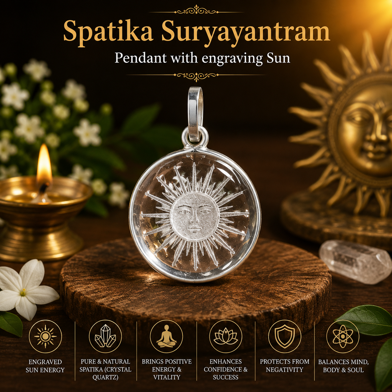 Spatika Suryayantram Pendant with engraving Sun