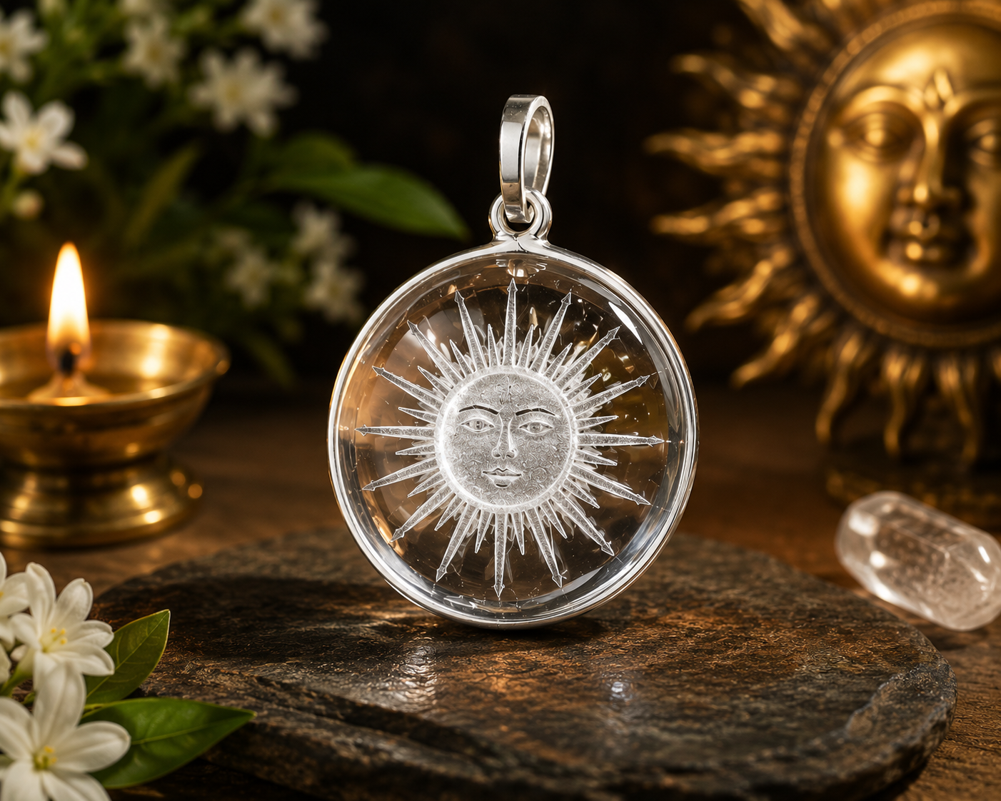 Spatika Suryayantram Pendant with engraving Sun