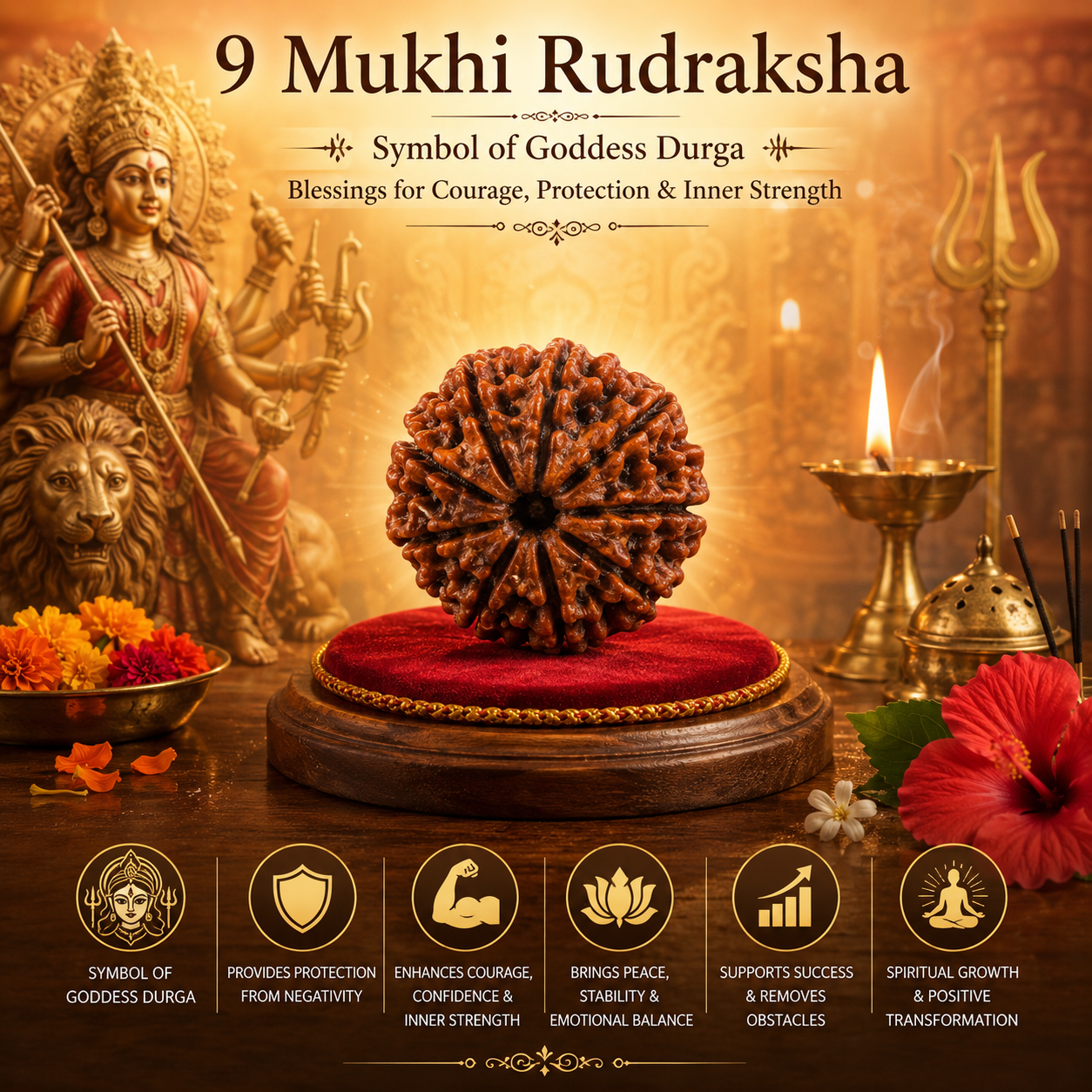 9 Mukhi Rudraksha Bead – Durga Blessing Sacred Natural Rudraksha