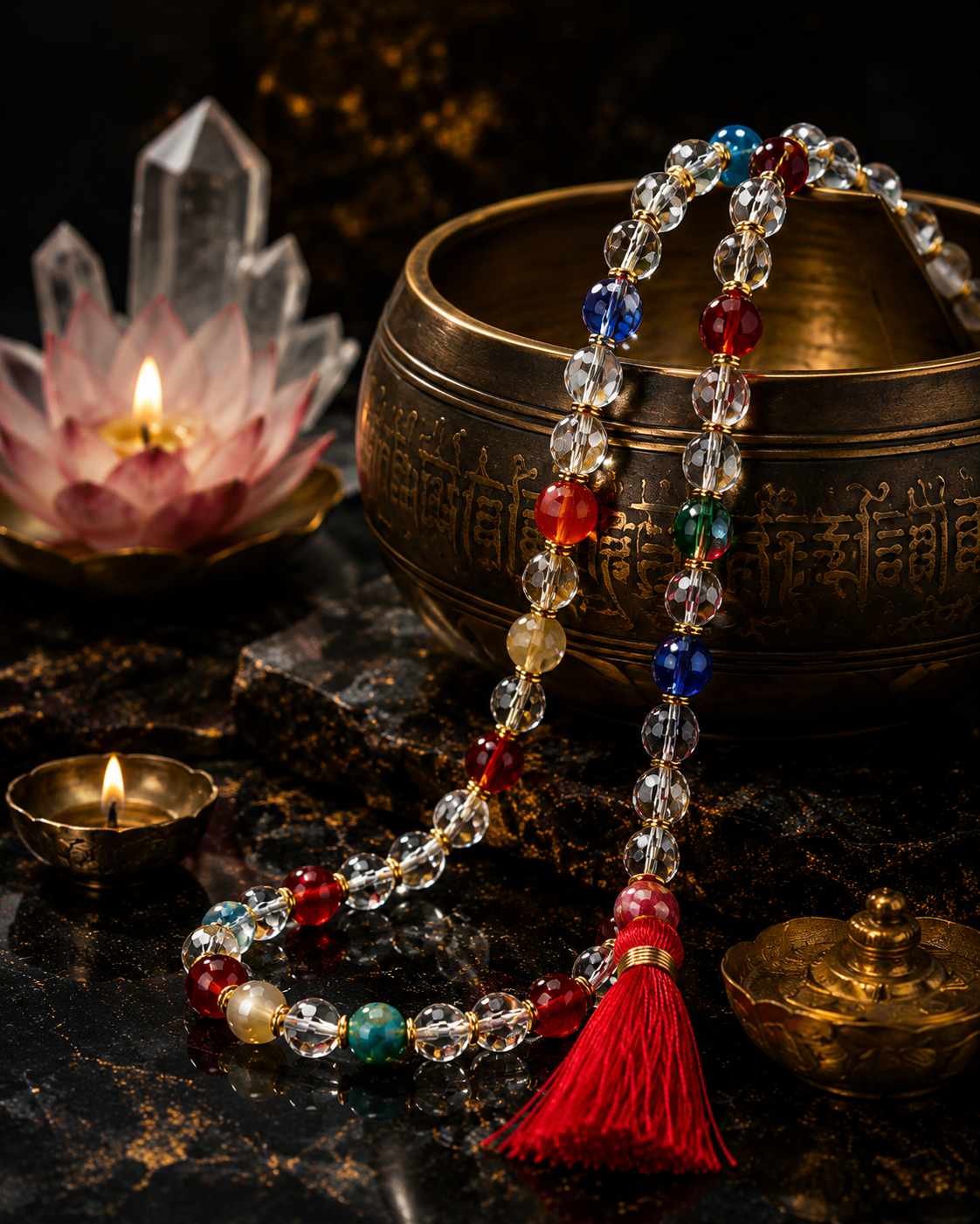 Navratnam Spatikam Mala (Crystal Navratna Bead Necklace)