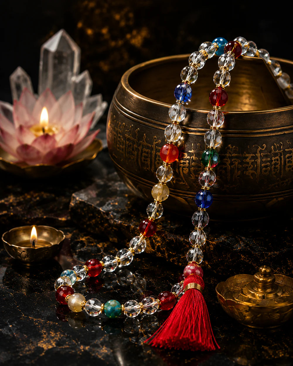 Spatikam Mala Pure Natural Crystal Beads Traditional Prayer Necklace for Meditation, Chanting & Spiritual Healing