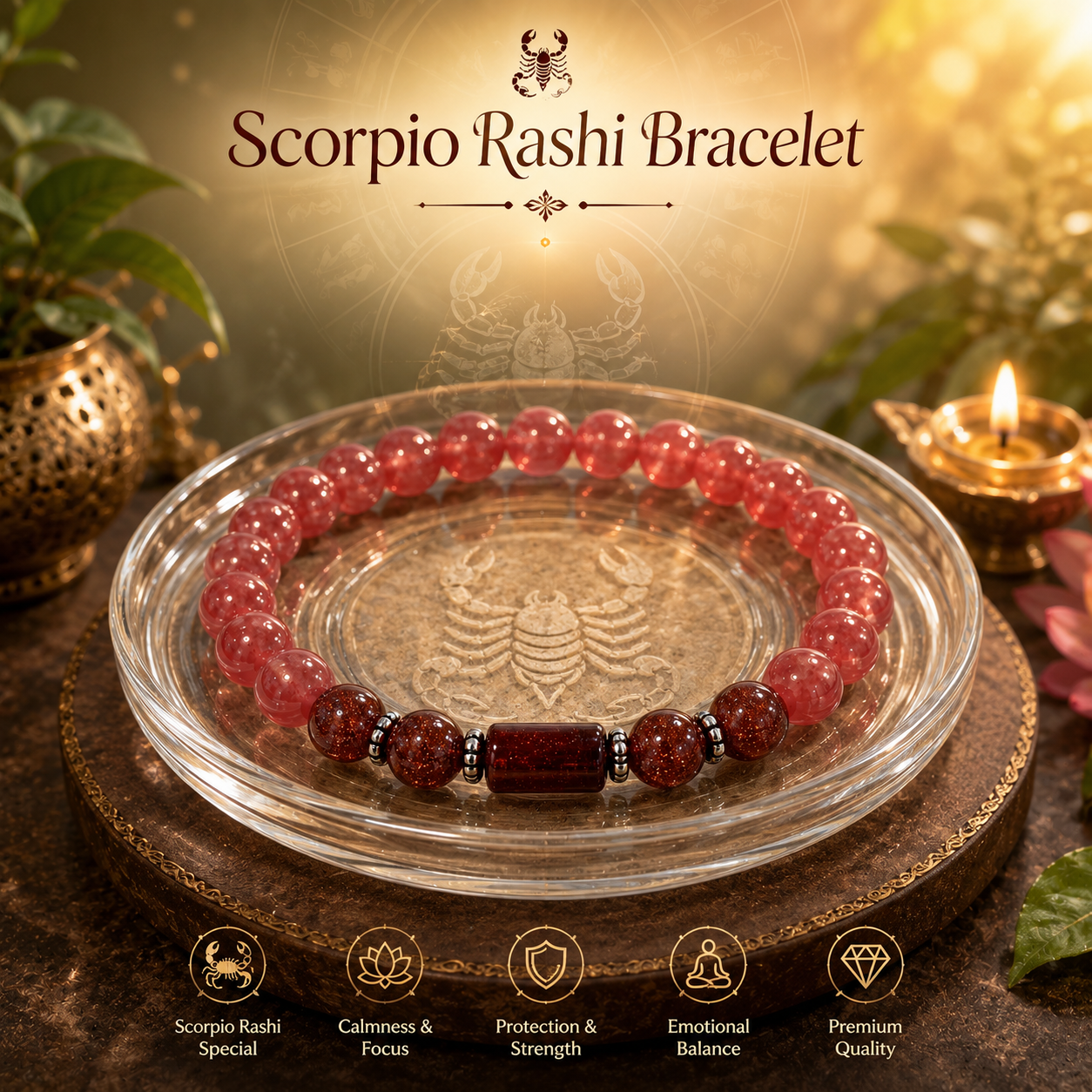 Scorpio Rashi Bracelet (Vrushchika Rashi-వృశ్చిక రాశి)– Semi Precious Gemstone Beaded Bracelet for Energy, Strength & Positivity