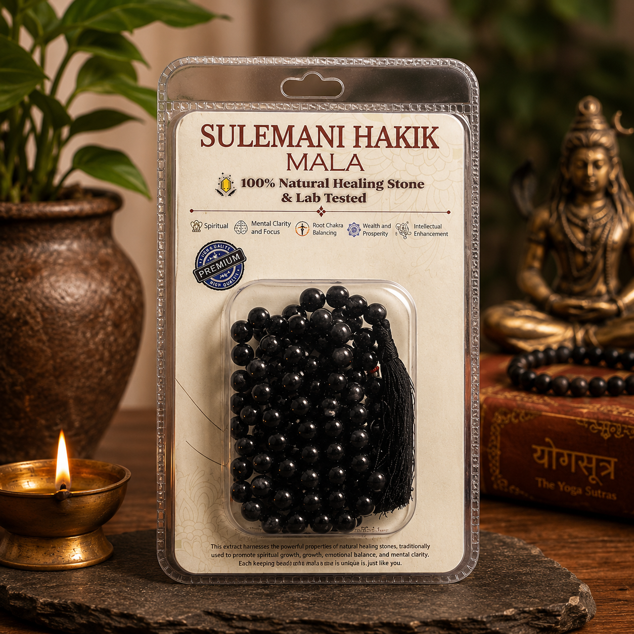 Sulemani Hakik Mala – Natural Black Agate Beaded Necklace for Protection, Positivity & Spiritual Strength