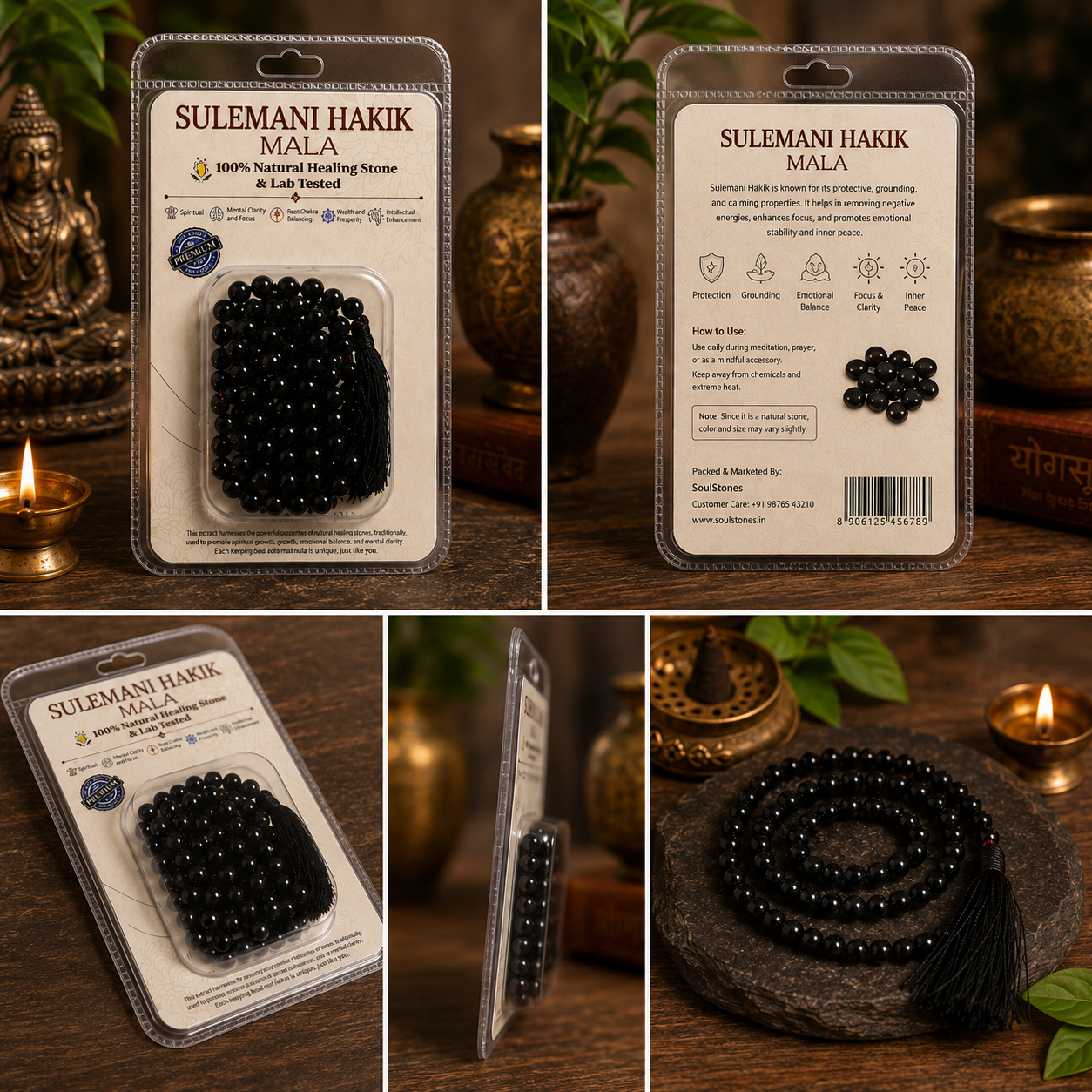 Sulemani Hakik Mala – Natural Black Agate Beaded Necklace for Protection, Positivity & Spiritual Strength