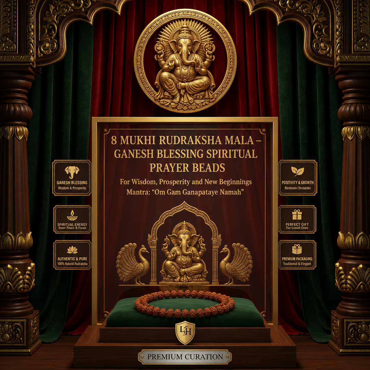 8 Mukhi Rudraksha Mala – Ganesh Blessing Spiritual Prayer Beads