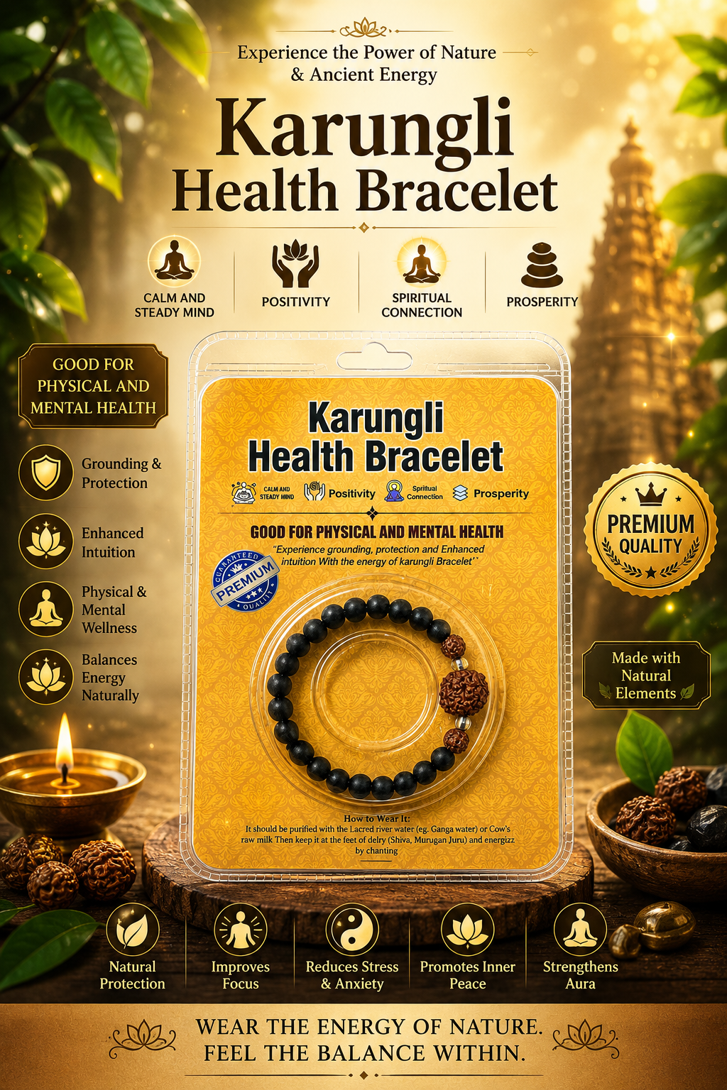Original Karungli Health Bracelet Black Ebony Wood Karungli Bracelet Pack of 1, Ideal for Men and Women | 100% Natural Unpolished Ebony