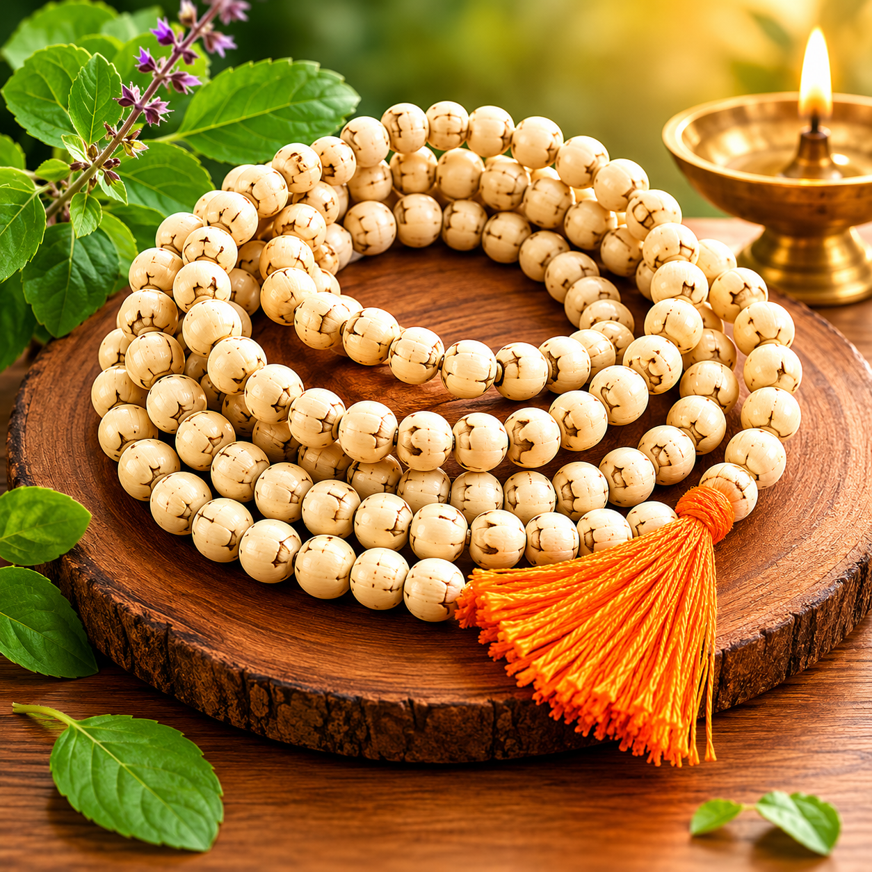 Tulsi Mala Necklace for Meditation & Spiritual Healing – Natural Holy Basil Beads for Daily Wear