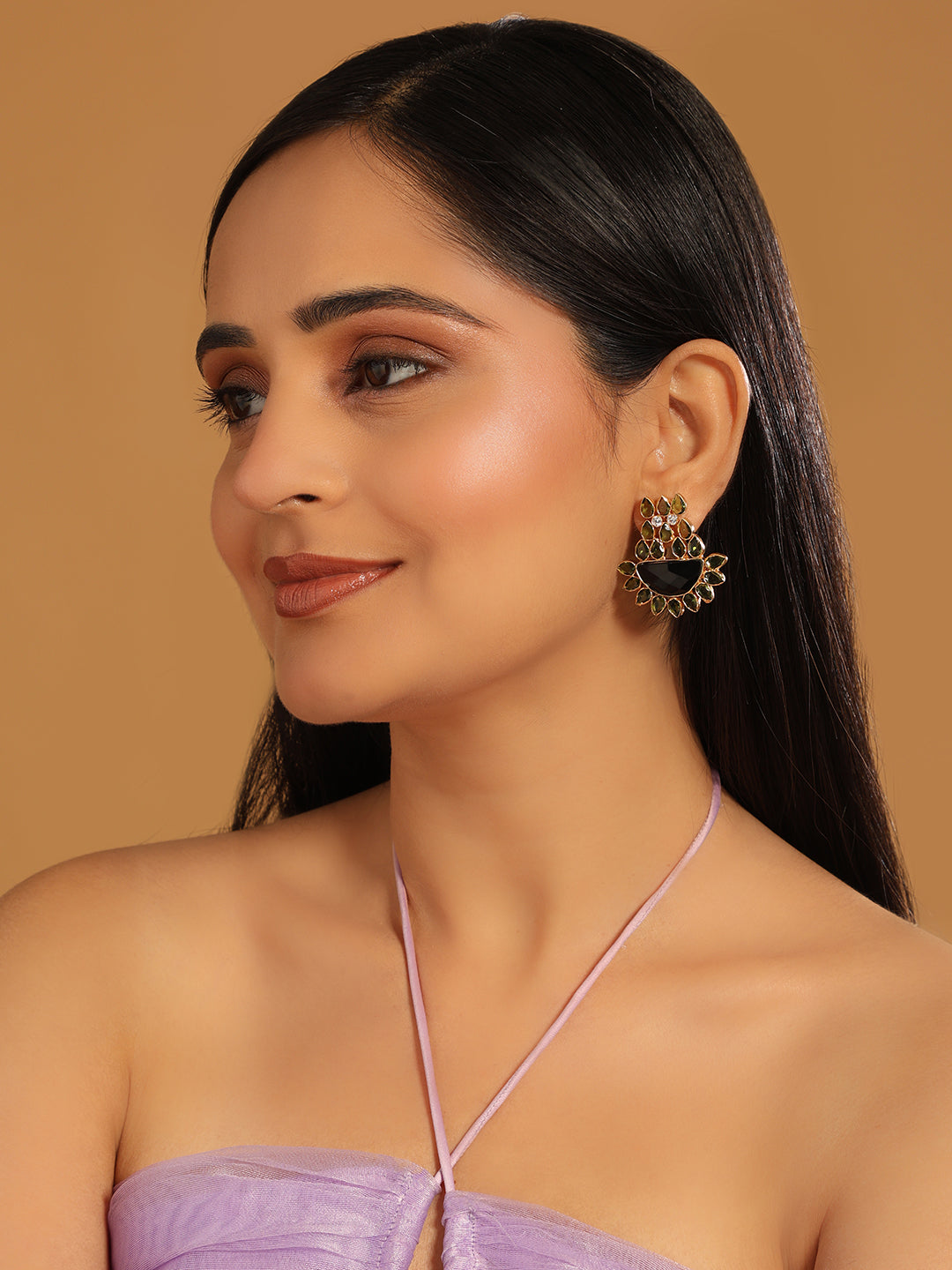 22K Gold Plated Dark Crystal Stud Earrings