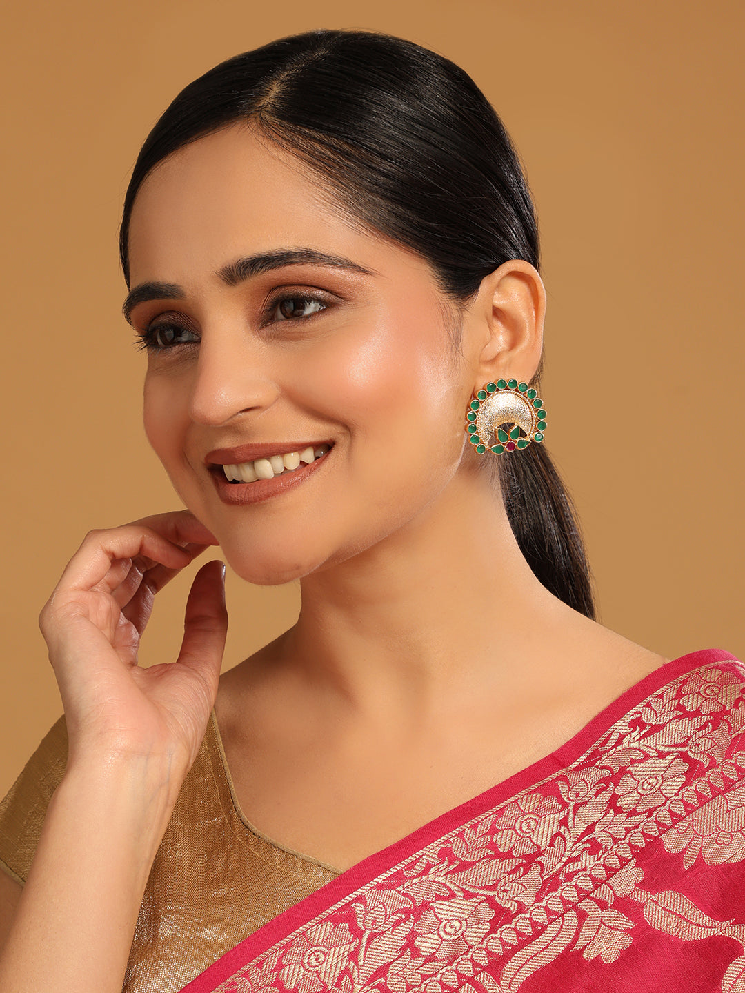 22K Gold Plated Faux Emerald Statement Studs