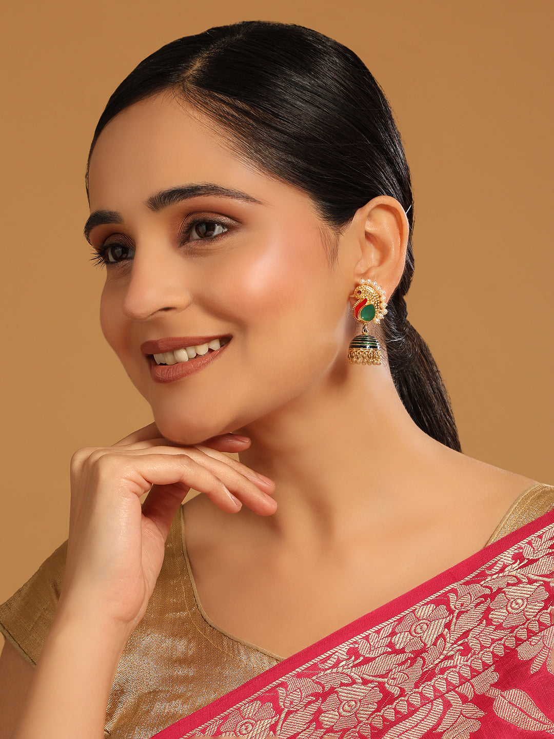 22K Gold Plated Peacock enamel Jhumkis
