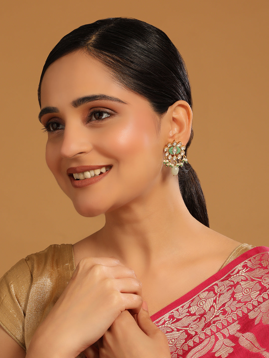 22K Gold Plated Semi Precious Pearl Drop Earrings