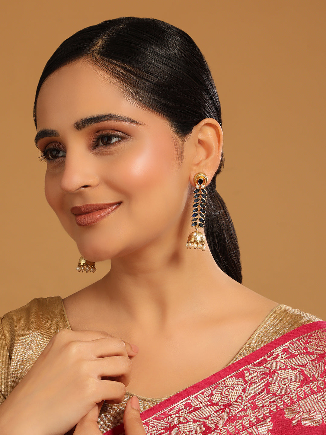 22K Gold-Plated Blue Onyx & Pearl Jhumkas