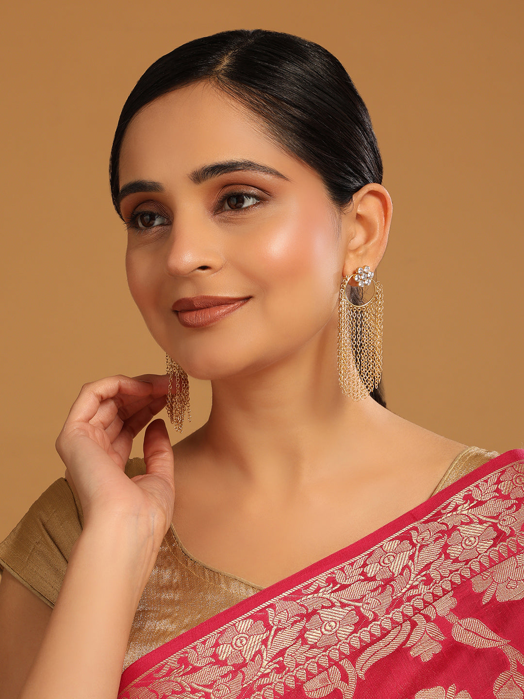 22K Gold Plated Contemporary Chain Drop Earrings