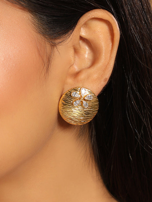 22K Gold-Plated Floral Motif Stud Earrings