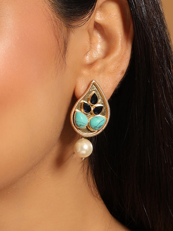 22K Gold Plated Black Pearls Drop Earrings
