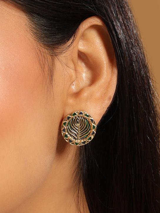 22K Gold Plated Contemporary Round Shaped Enamel Studs