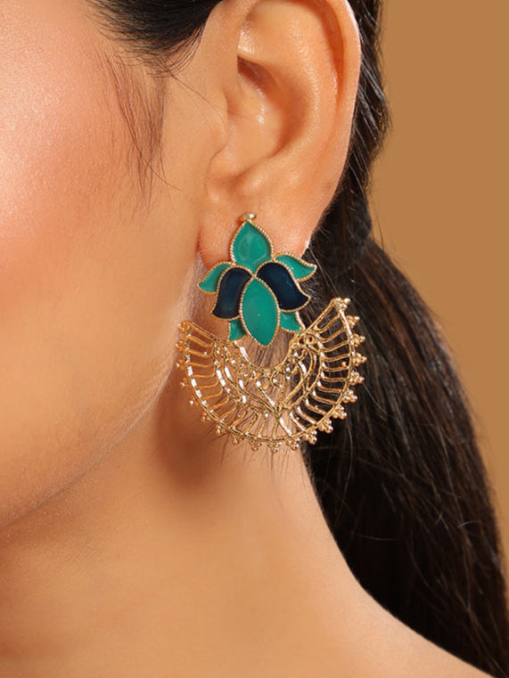 22K Gold Plated Turquoise Enamel Statement Stud Earrings