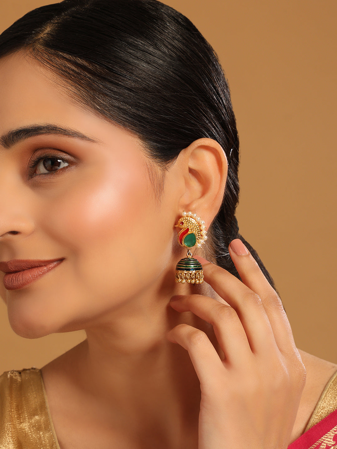 22K Gold Plated Peacock enamel Jhumkis