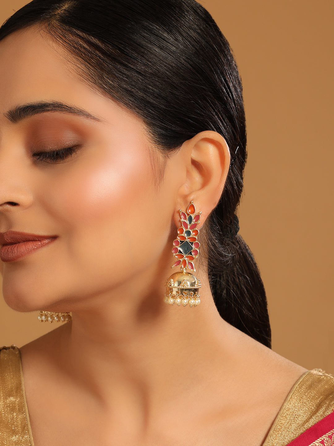 22K Gold-Plated Enamel Jhumka Dangler Earrings