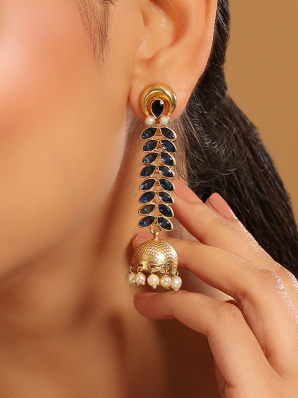22K Gold-Plated Blue Onyx & Pearl Jhumkas
