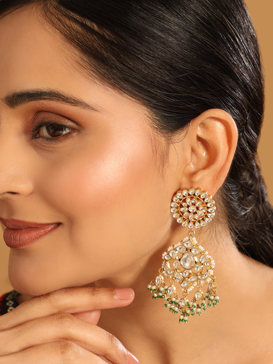 22K Gold Plated Traditional Kundan Dangler