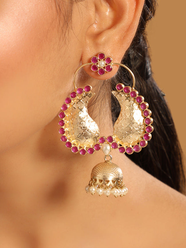 22K Gold Plated Pink Dangler Jhumki Earrings