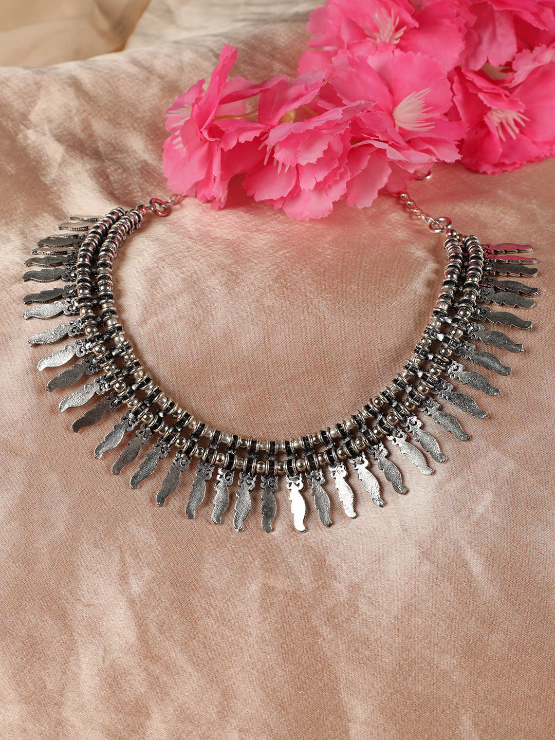 German Silver Silver-Plated Oxidised Necklace